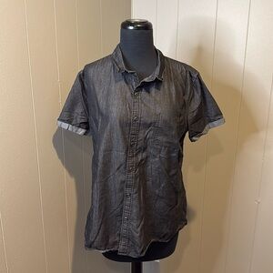 Mr Wonder Men’s Medium Top Button Front Short Rolled Sleeve Black Pocket